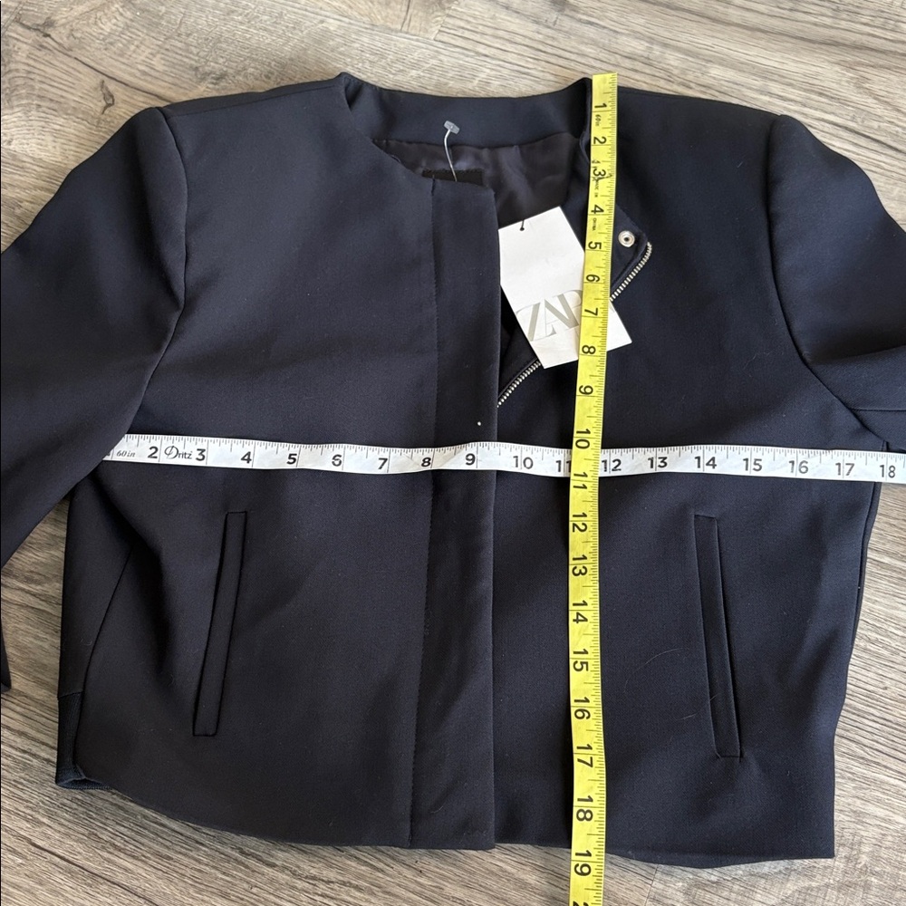 Zara hidden zipper Cropped Blazer Navy Size Small NWT - Picture 8 of 14